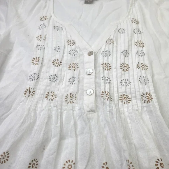 Peppermint Bay BOHO Medium White Flowy Cotton Top With Geometric Design - Picture 2 of 9
